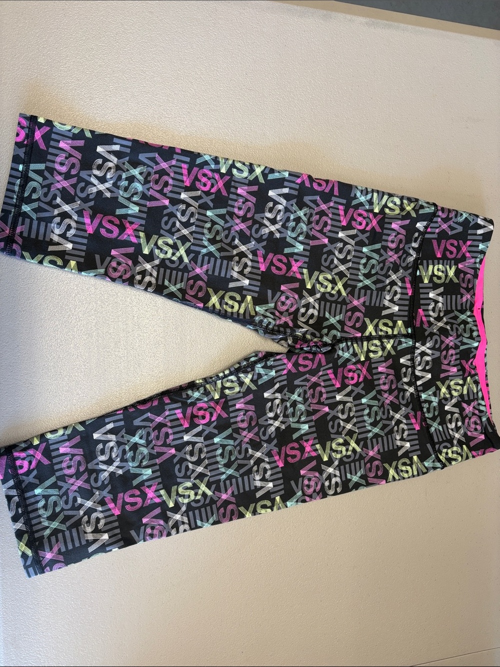 Victoria's Secret Black Leggings with Multicolor VSX Logo Print